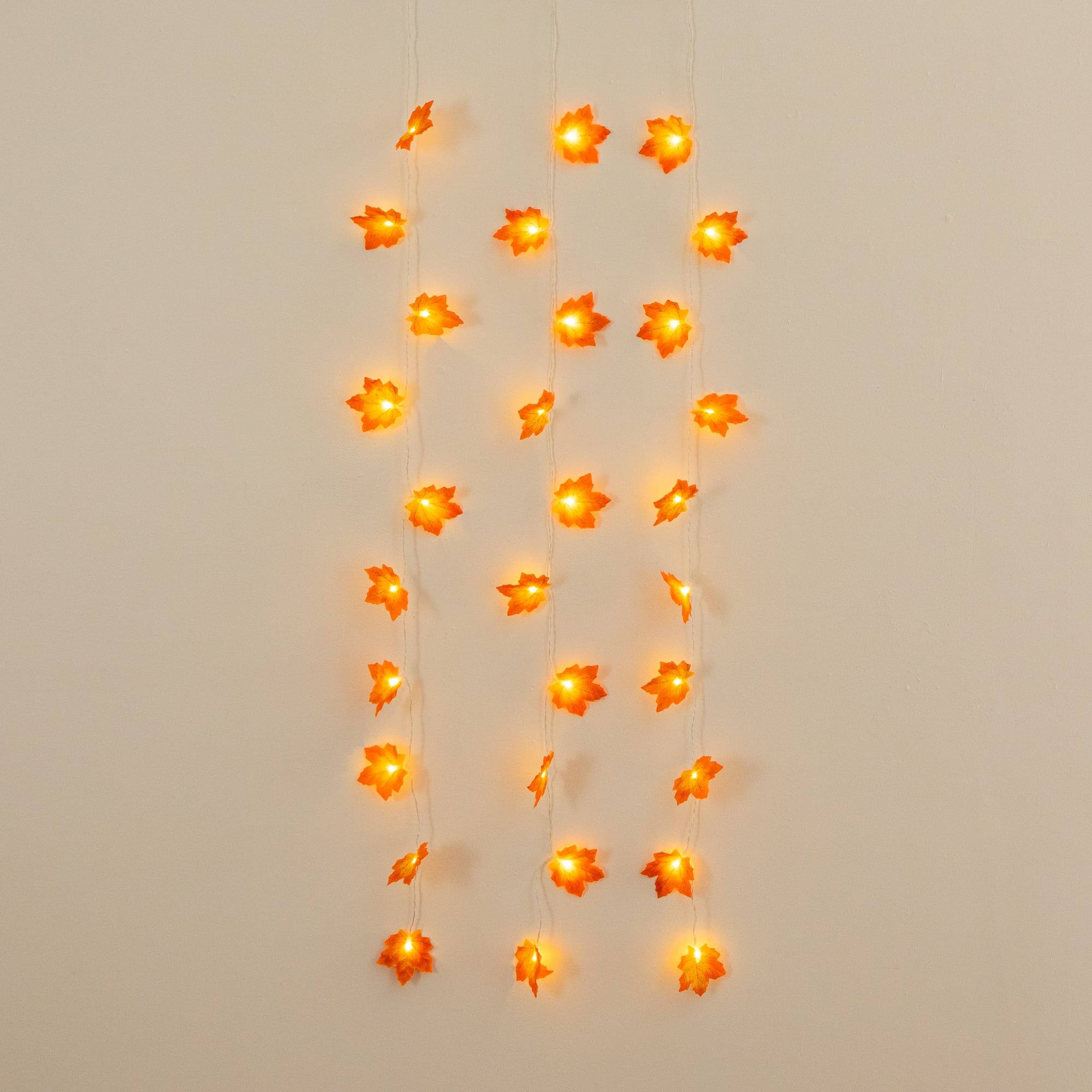 5ft. Pre-Lit Autumn Maple Leaf Artificial Fall Garland with 10 Warm White LED String Lights - Set of 3